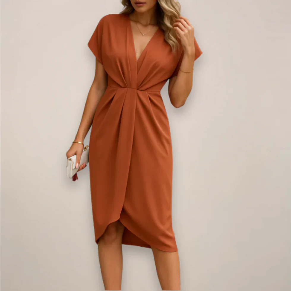 Vestido midi Mujer Drapeado Escote en V