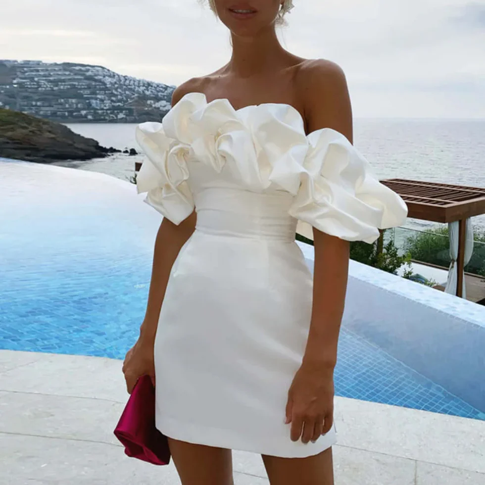 Vestido Mini Mujer Sin Tirantes con Volantes - Mavetta