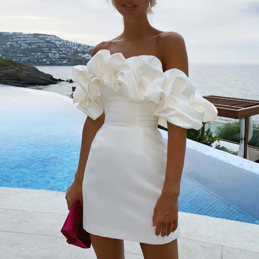 Vestido Mini Mujer Sin Tirantes con Volantes - Mavetta