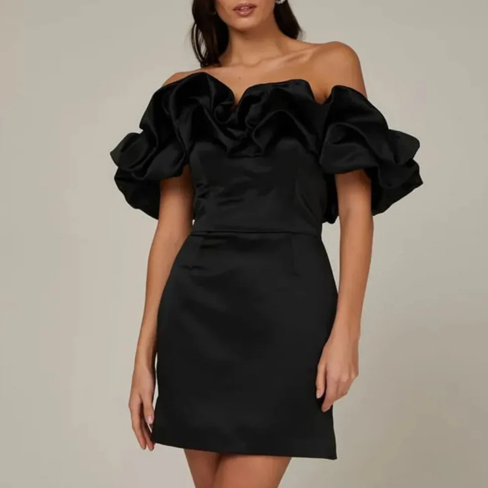 Vestido Mini Mujer Sin Tirantes con Volantes