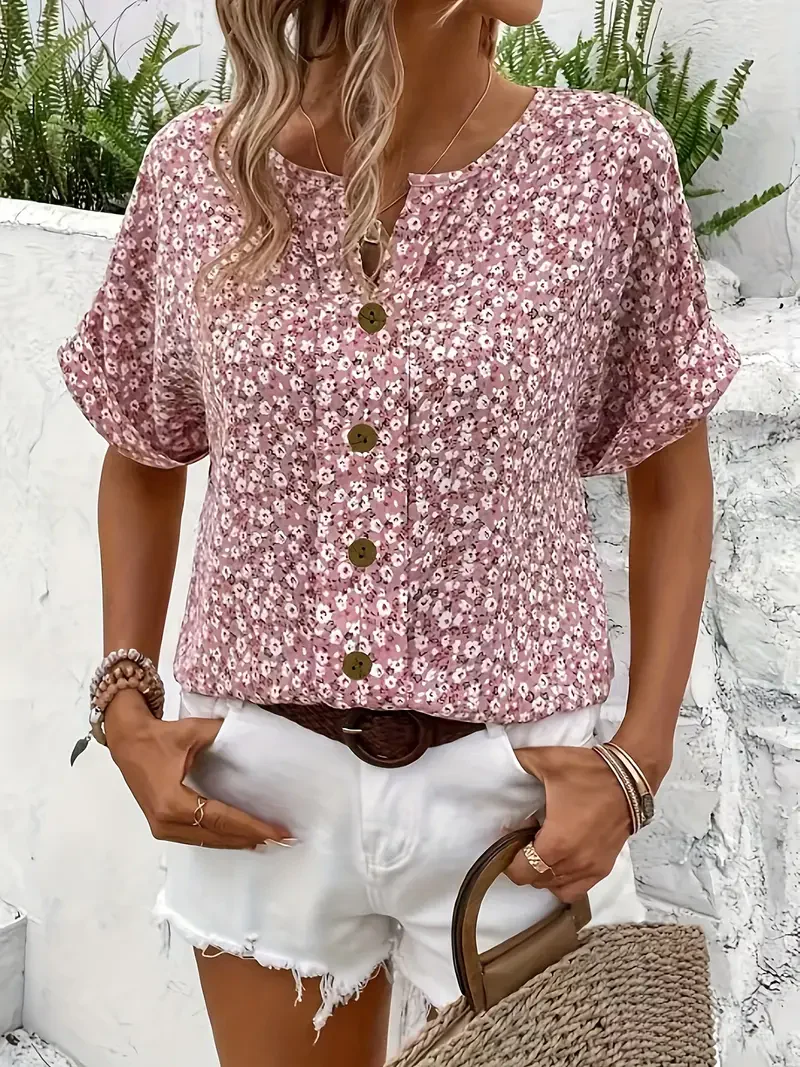 Blusa mujer de tela ligera manga corta botones