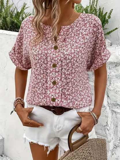 Blusa mujer de tela ligera manga corta botones
