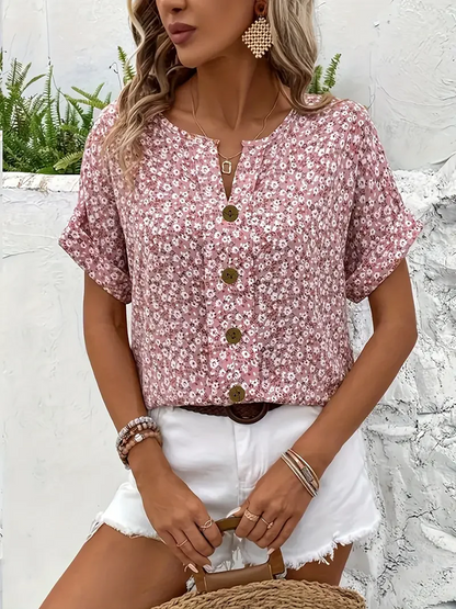 Blusa mujer de tela ligera manga corta botones