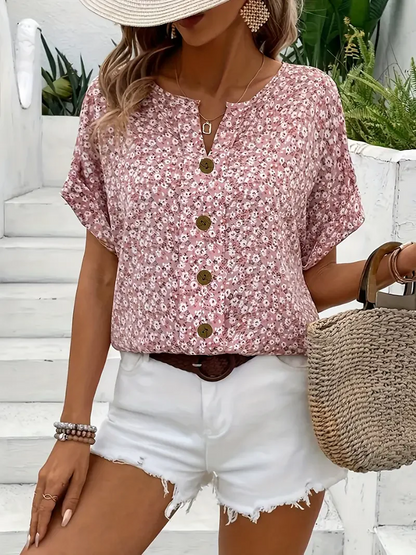 Blusa mujer de tela ligera manga corta botones