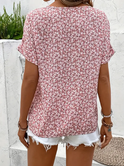 Blusa mujer de tela ligera manga corta botones