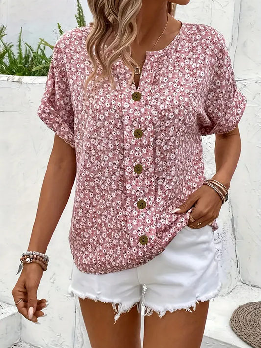 Blusa mujer de tela ligera manga corta botones - Mavetta
