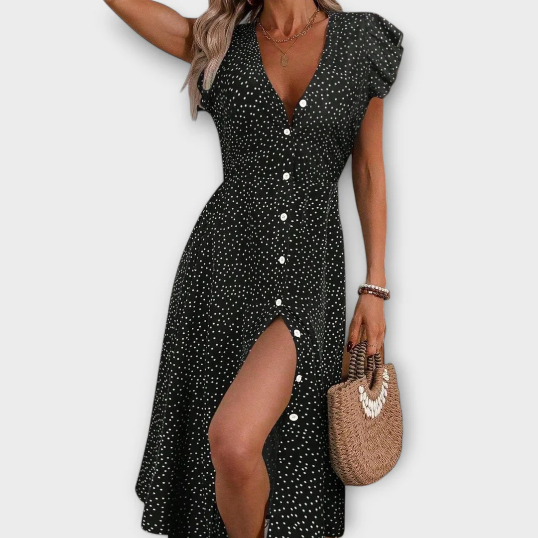 Vestido Midi Mujer Escote en V Botones