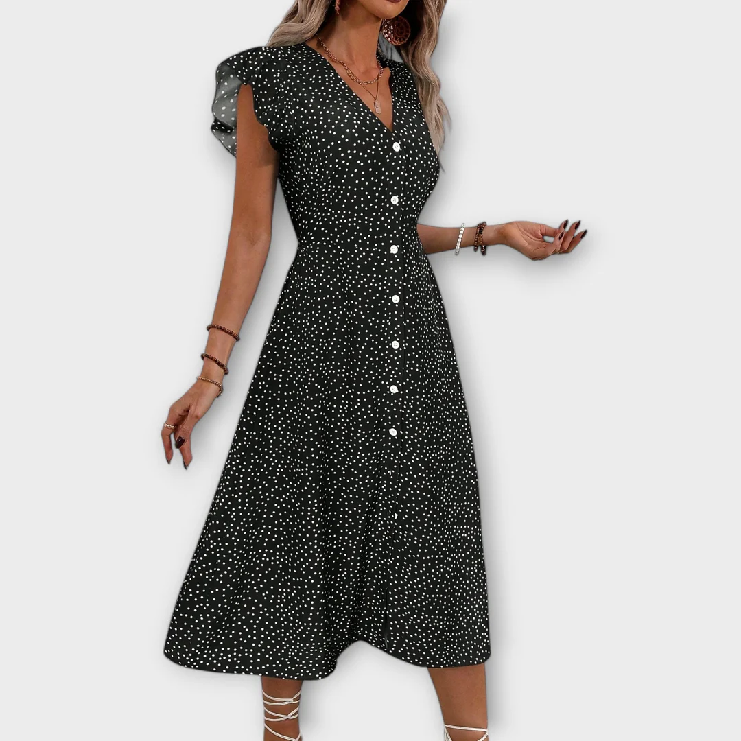 Vestido Midi Mujer Escote en V Botones