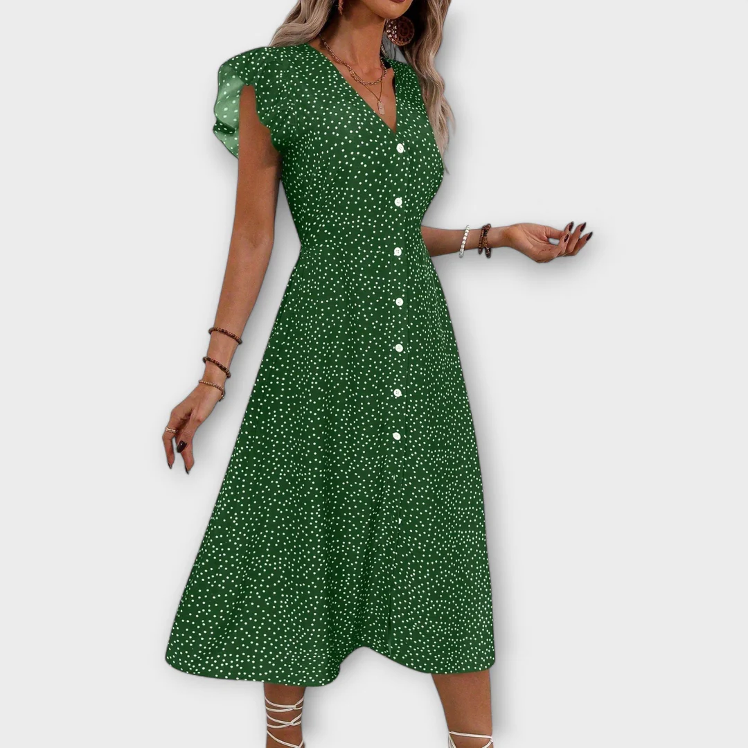 Vestido Midi Mujer Escote en V Botones