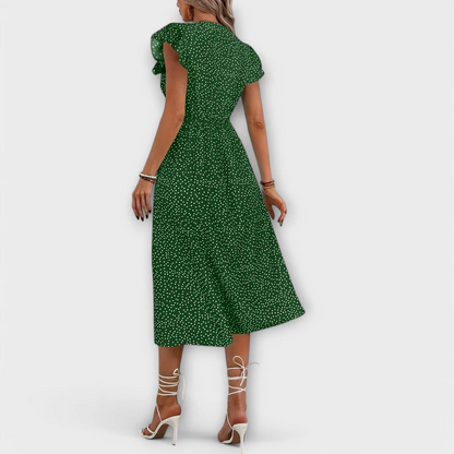 Vestido Midi Mujer Escote en V Botones