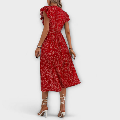 Vestido Midi Mujer Escote en V Botones