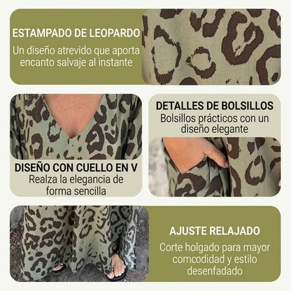 Vestido Safari Mujer Estampado Animal Corte Chic