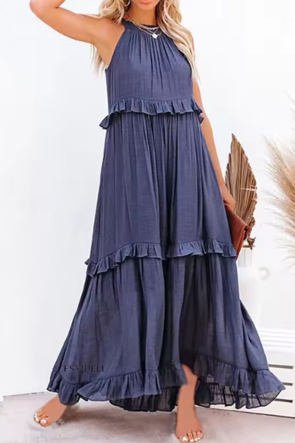 Vestido maxi mujer sin mangas volantes veraniego