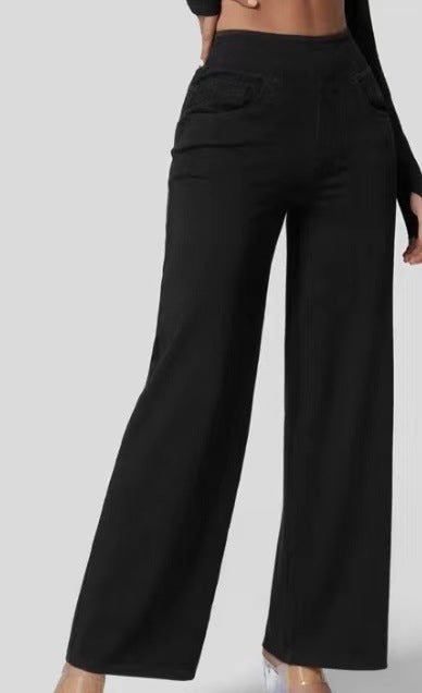 Pantalones mujer denim elástico talle alto pierna ancha moldeadores