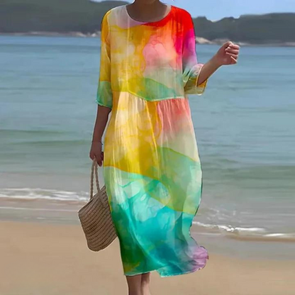 Vestido veraniego mujer Algodón Cuello Redondo Corte Holgado