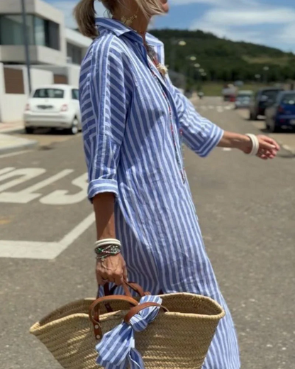 Vestido midi mujer de rayas con botones delanteros