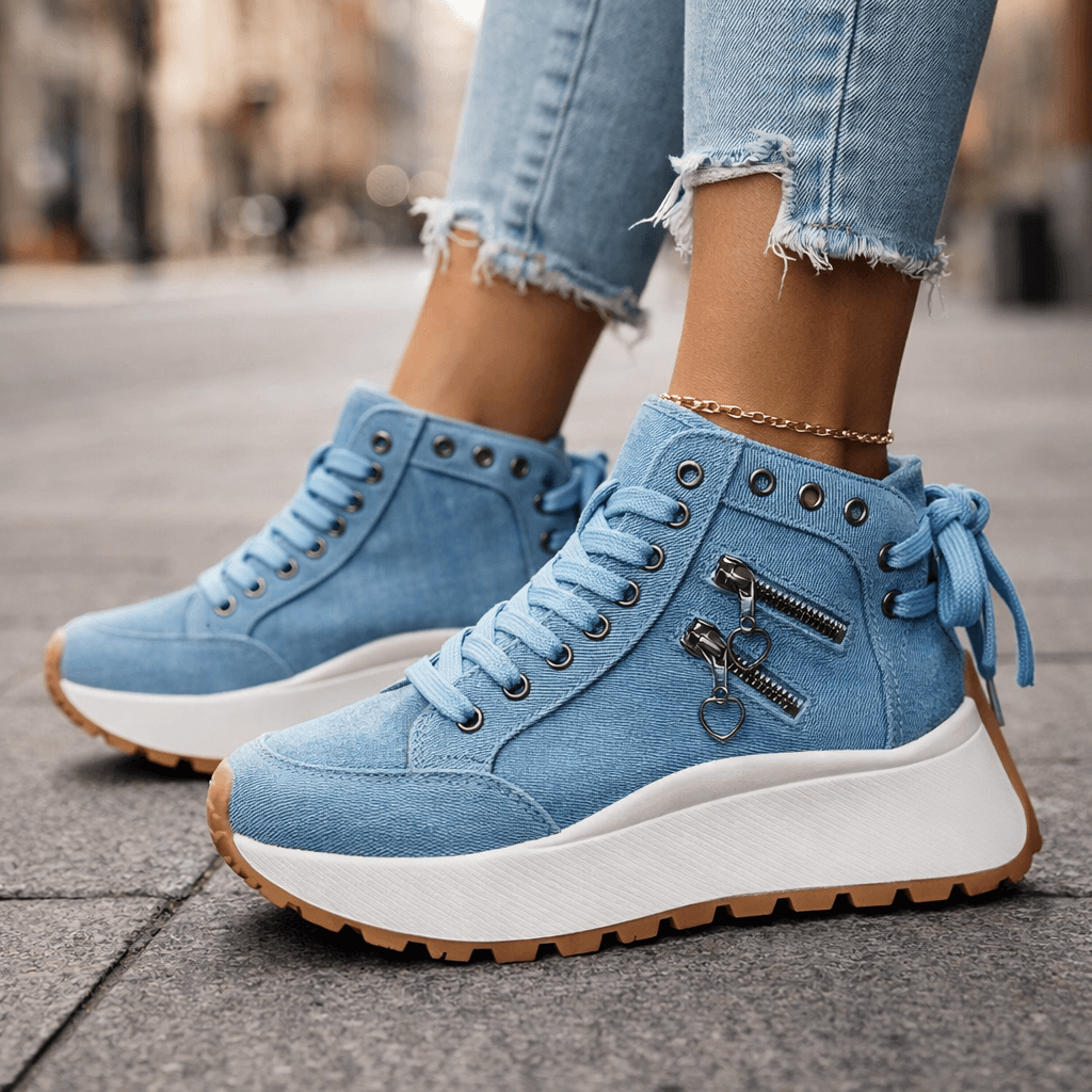 Zapatillas mujer plataforma denim cremalleras estilo urbano