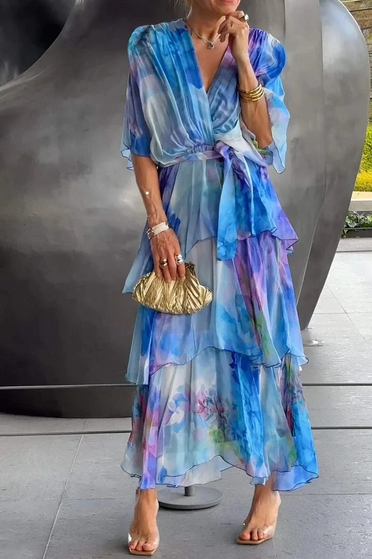 Vestido midi mujer de chiffon con capas - Mavetta
