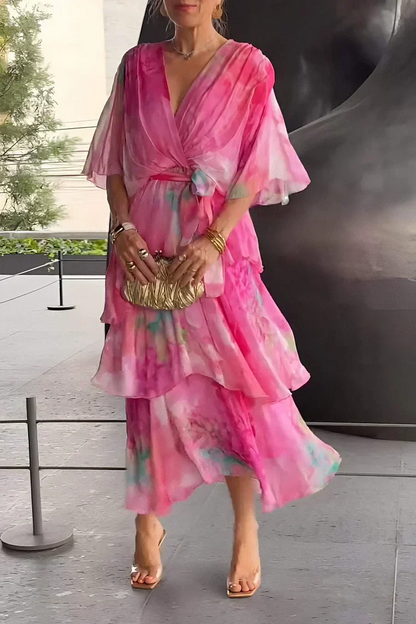 Vestido midi mujer de chiffon con capas