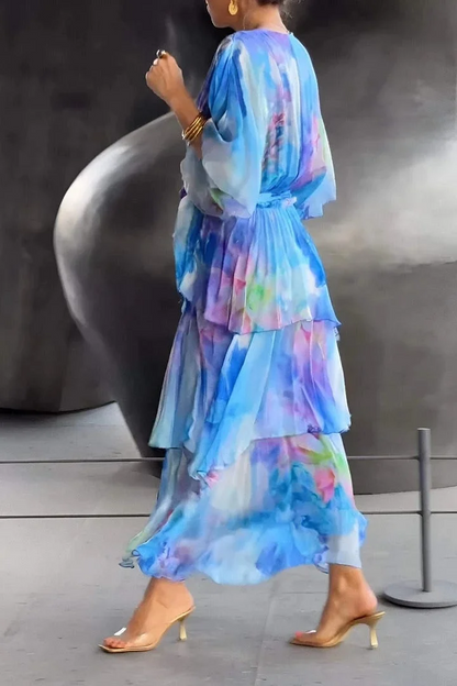 Vestido midi mujer de chiffon con capas