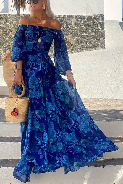 Vestido Maxi Mujer Estampado Floral Escote Hombros Descubiertos