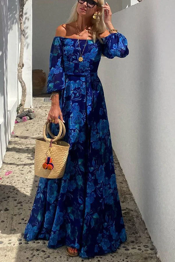 Vestido Maxi Mujer Estampado Floral Escote Hombros Descubiertos - Mavetta