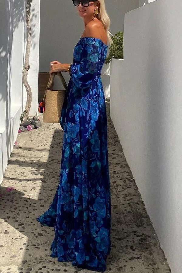 Vestido Maxi Mujer Estampado Floral Escote Hombros Descubiertos