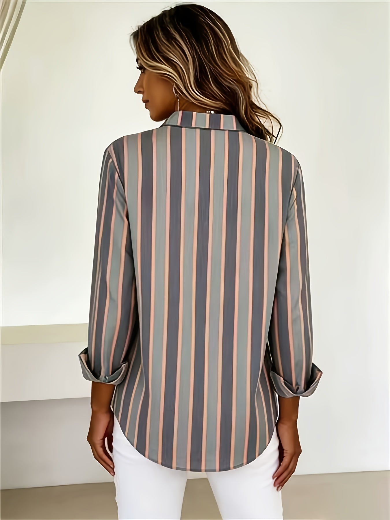 Camisa mujer de rayas manga larga ligera elegante