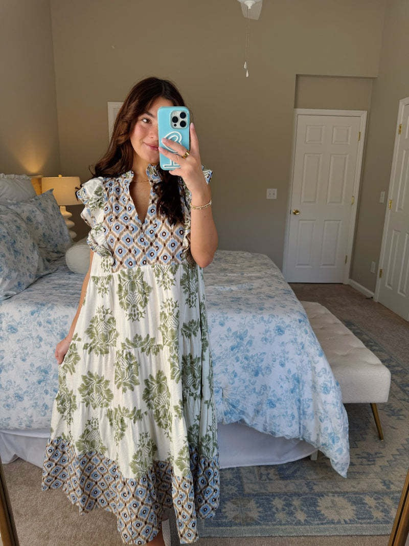 Vestido Mujer Floral Sin Mangas Cuello de Volantes