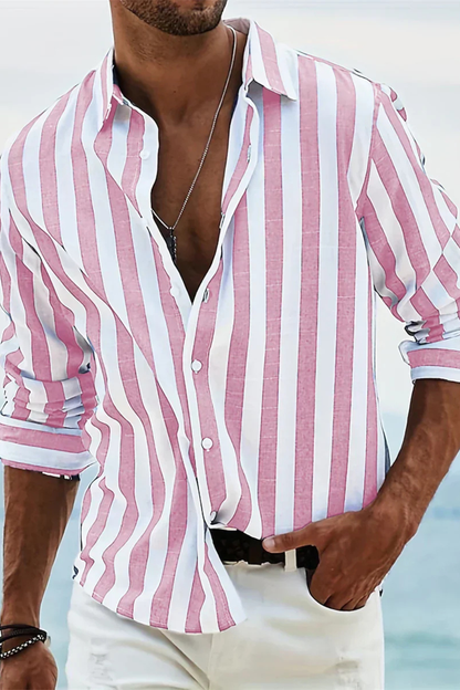 Camisa Casual Hombre de Lino Rayada Ajuste Regular
