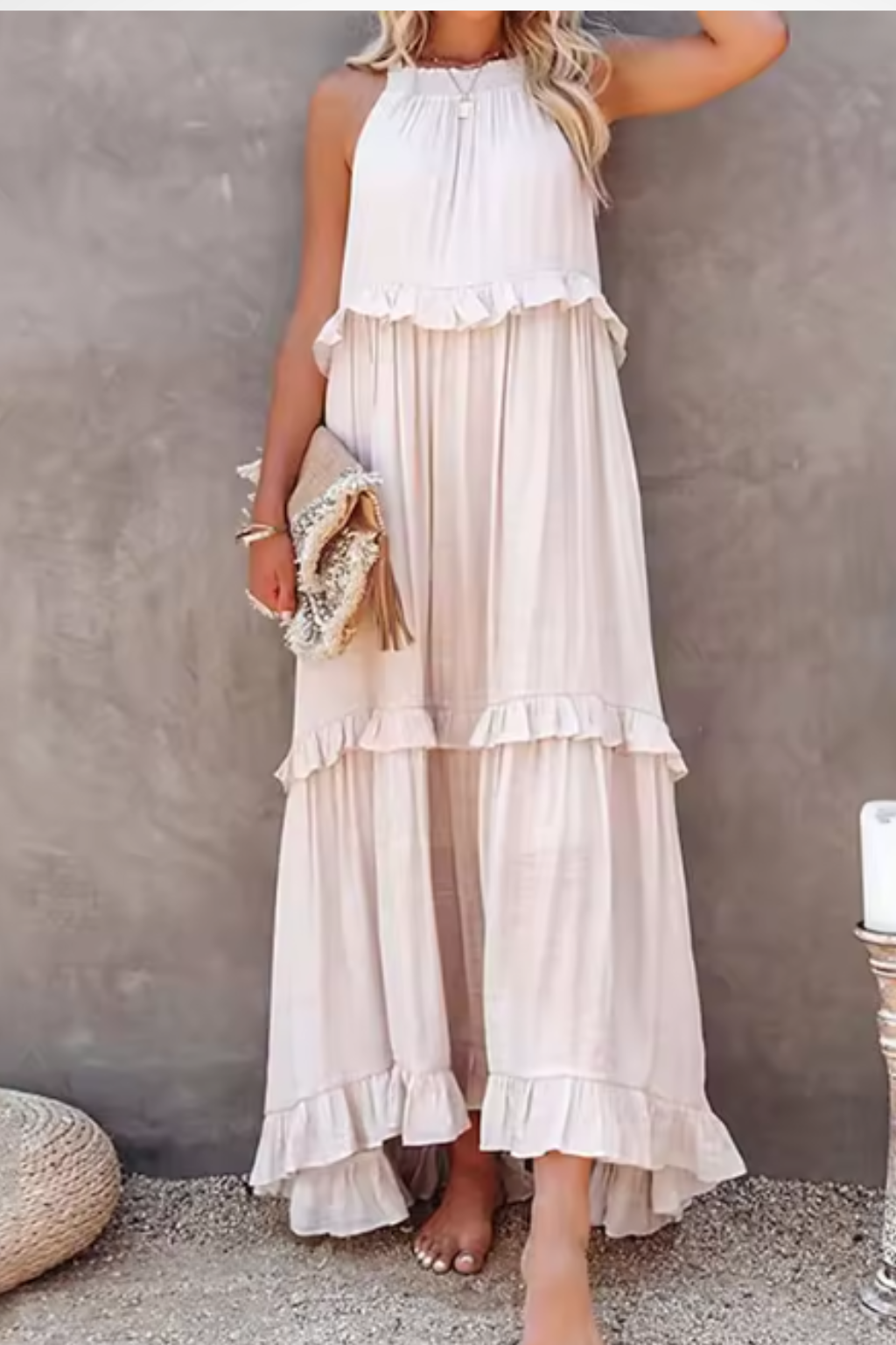 Vestido maxi mujer sin mangas volantes veraniego