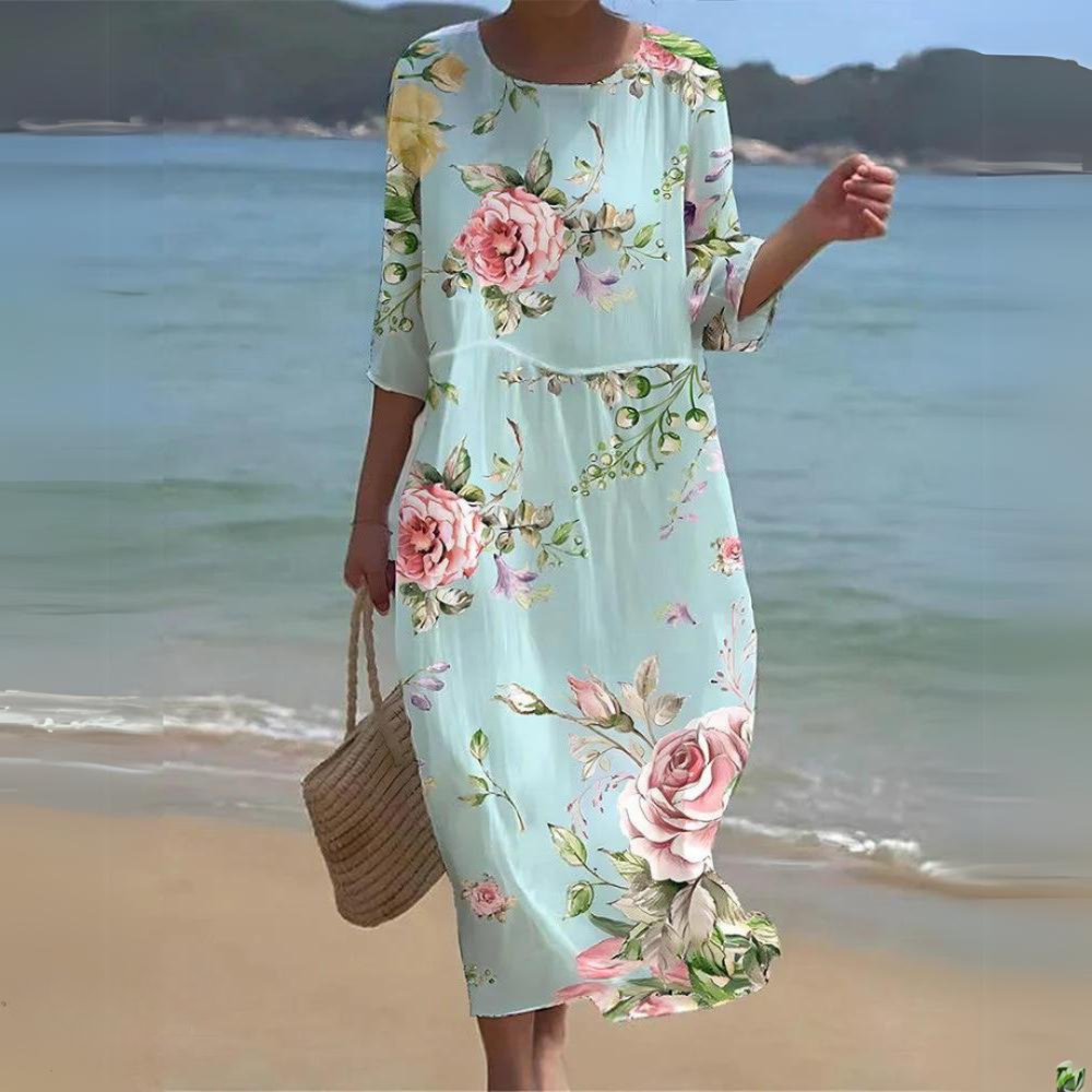 Vestido veraniego mujer Algodón Cuello Redondo Corte Holgado