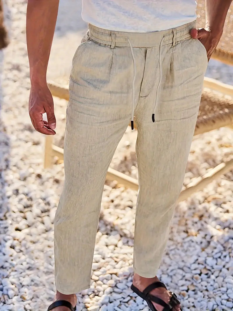 Pantalones Lino Hombre Anchos Cordón Ajustable