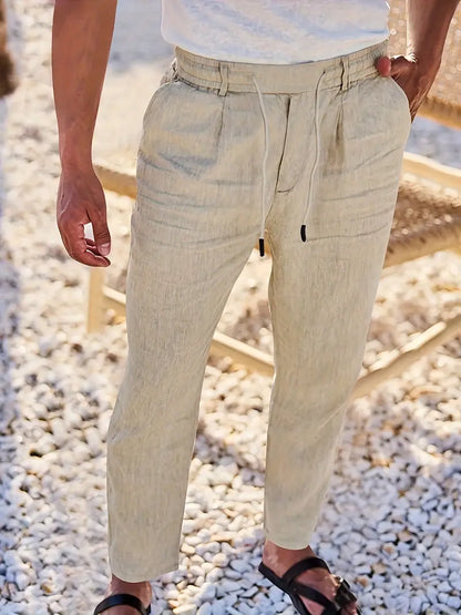 Pantalones Lino Hombre Anchos Cordón Ajustable