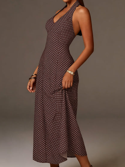 Vestido Maxi Mujer Lunares Cuello Halter Escote en V