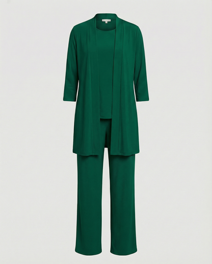 Conjunto Mujer Tres Piezas Duster Escote Redondo