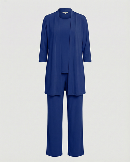 Conjunto Mujer Tres Piezas Duster Escote Redondo