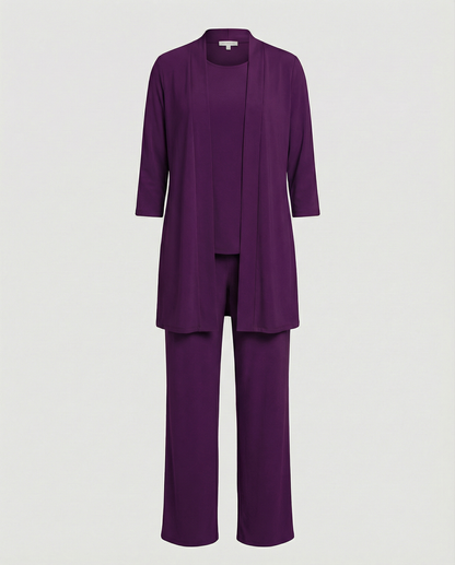 Conjunto Mujer Tres Piezas Duster Escote Redondo