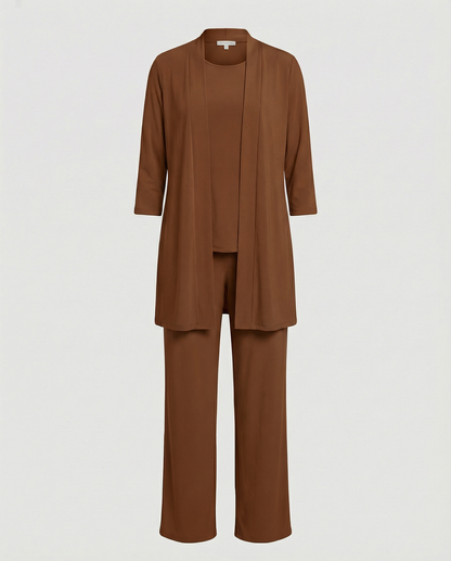 Conjunto Mujer Tres Piezas Duster Escote Redondo