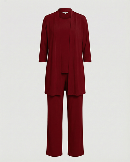 Conjunto Mujer Tres Piezas Duster Escote Redondo