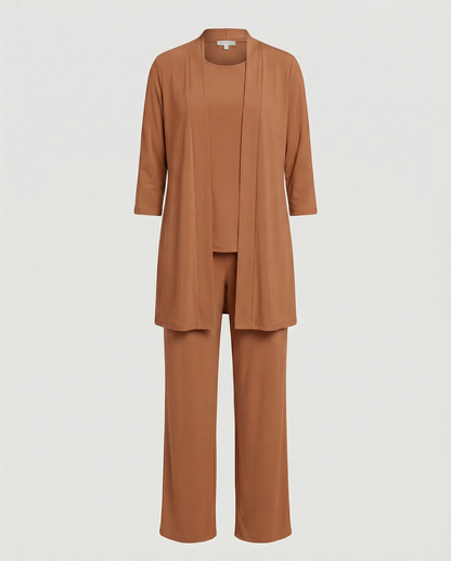 Conjunto Mujer Tres Piezas Duster Escote Redondo