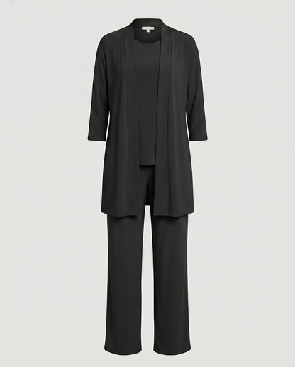 Conjunto Mujer Tres Piezas Duster Escote Redondo
