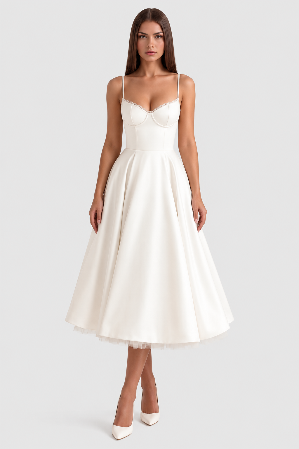 Vestido midi Mujer de Tul con Capas
