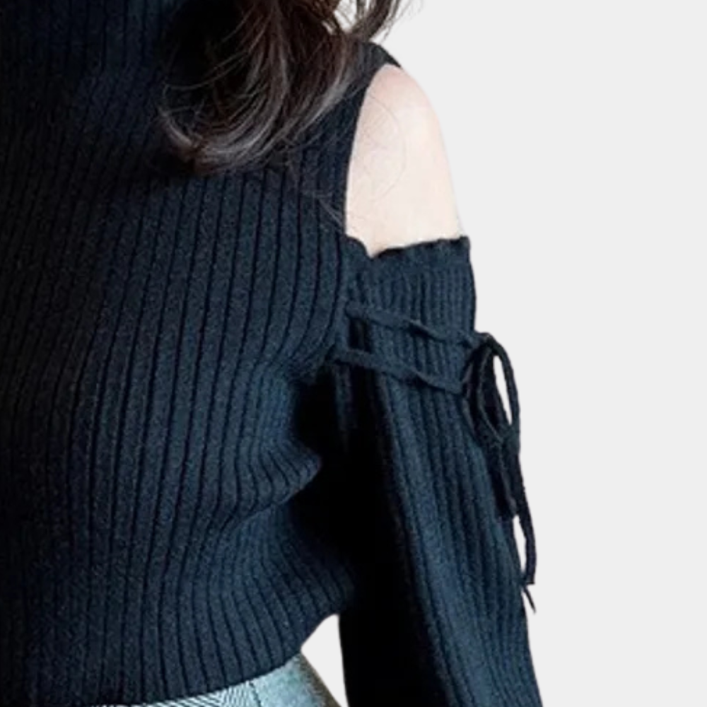 Jersey Mujer de Punto Canalé con Hombros Descubiertos