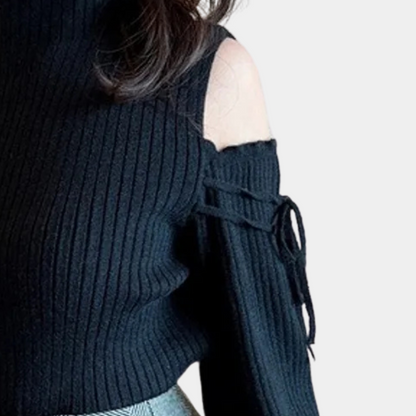 Jersey Mujer de Punto Canalé con Hombros Descubiertos