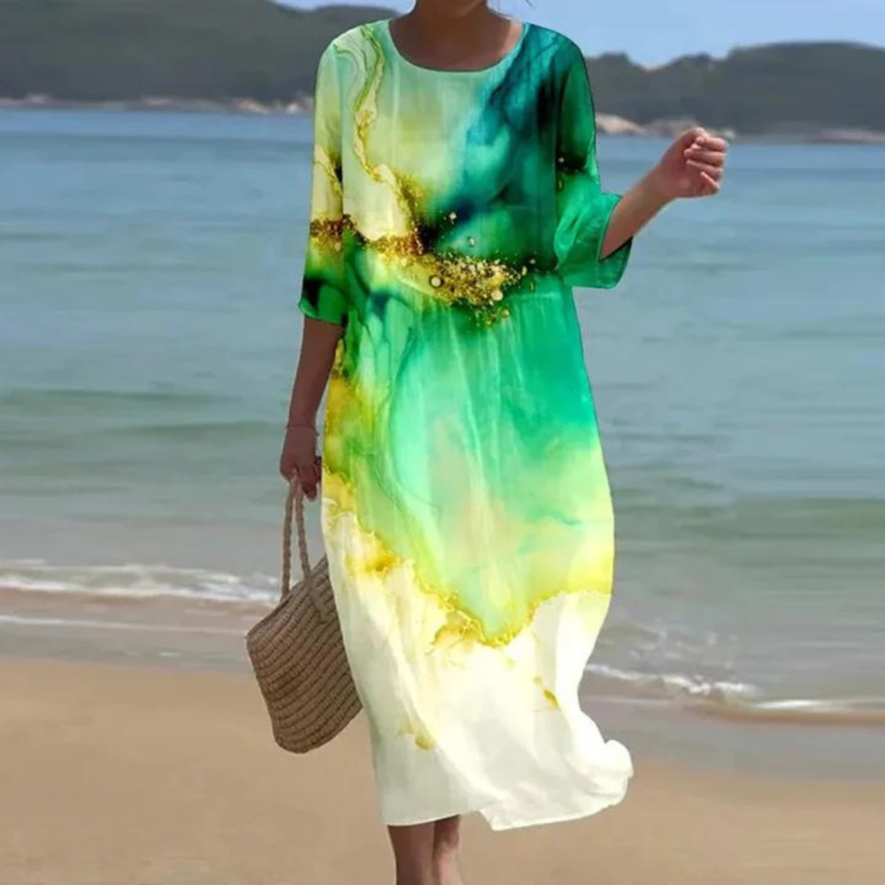 Vestido veraniego mujer Algodón Cuello Redondo Corte Holgado