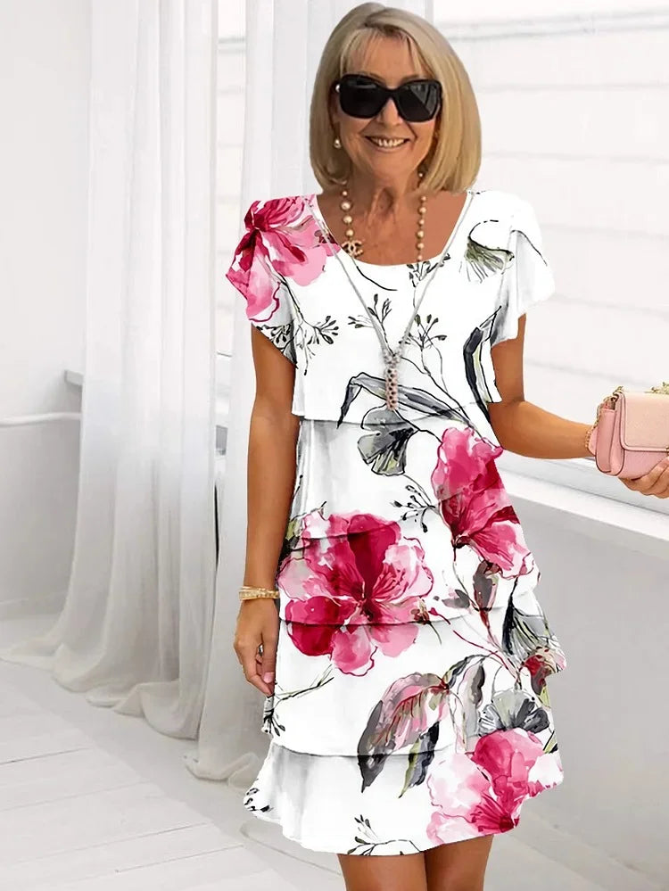 Vestido largo mujer en capas con estampado floral ajuste fluido - Mavetta