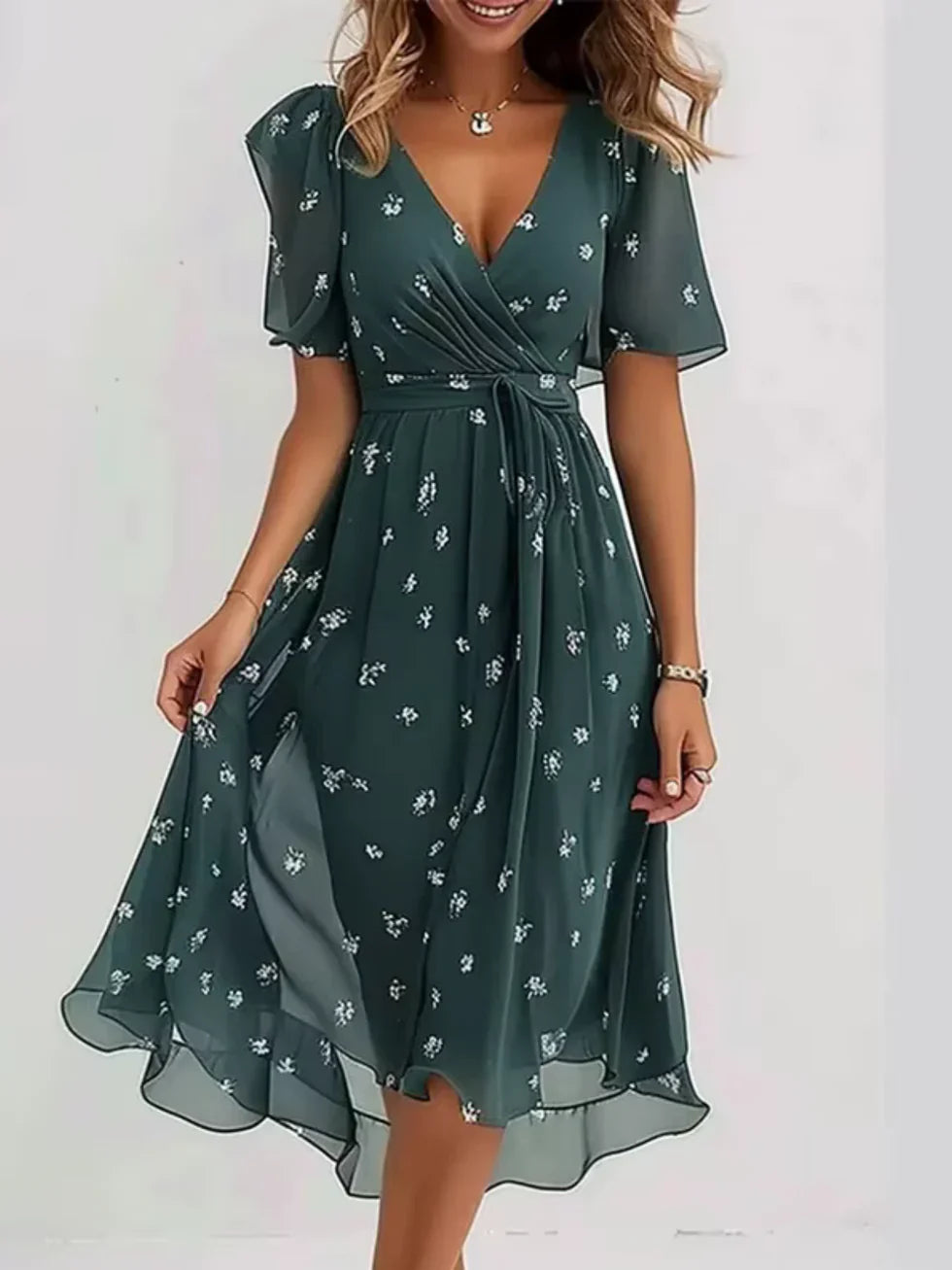 Vestido mini mujer con estampado floral escote en V