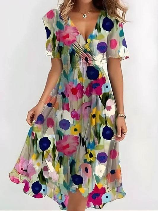 Vestido mini mujer con estampado floral escote en V - Mavetta