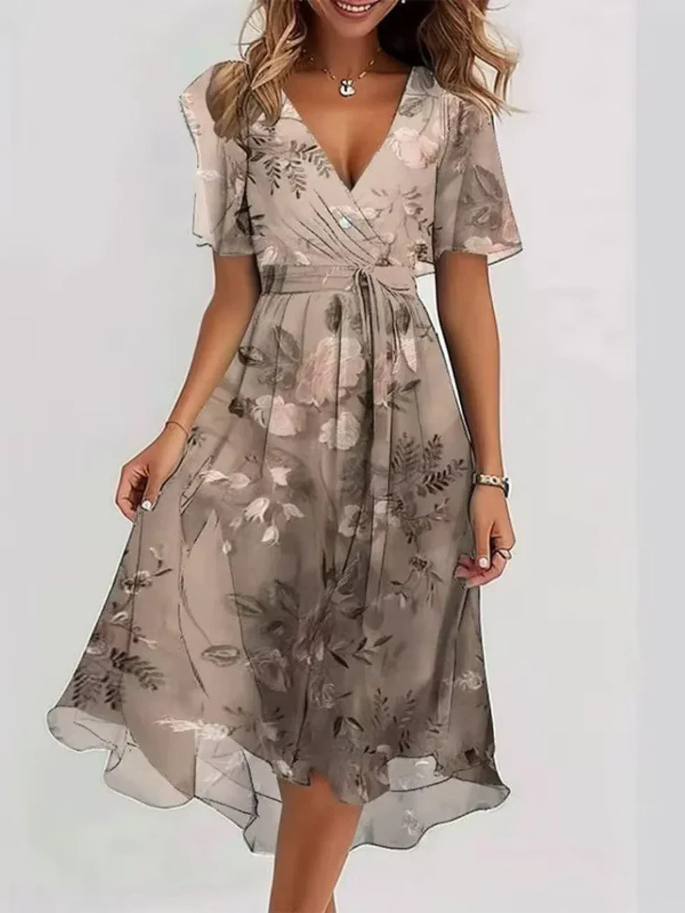 Vestido mini mujer con estampado floral escote en V